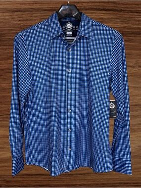 Flag & Anthem Madeflex Blue Check 4-Way Stretch Button Down Shirt. Medium
